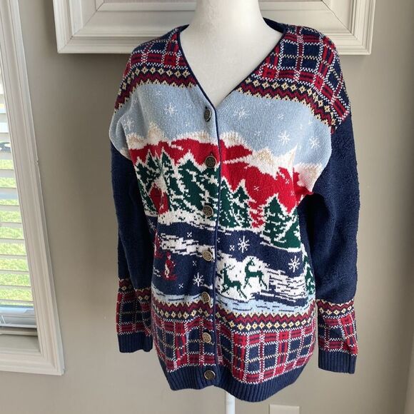 Vintage Northern Treasure Parkhurst Cardigan Mountain Holiday Winter Sweater M - Picture 4 of 12